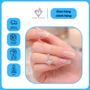 dây chuyền bạc nữ mặt khung viền hoa xoáy đính đá viền lấp lánh
