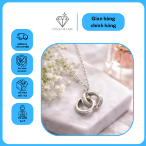 dây chuyền bạc nữ cao cấp ener gleam thiết kế mặt tròn lồng nhau đính đá